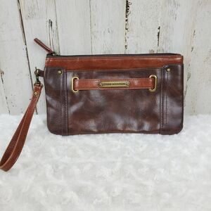 Stone Mountain Leather Clutch Wristlet Bag Purse Brown